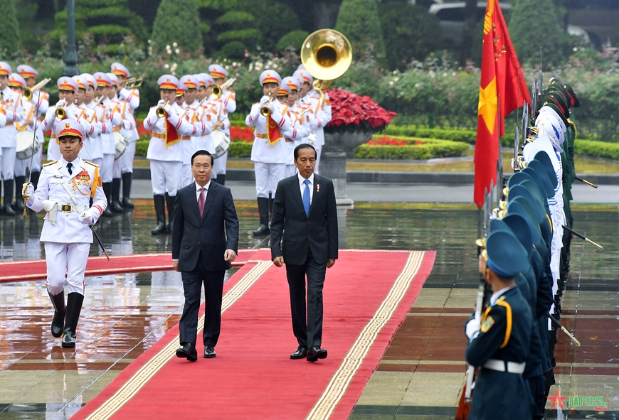 Chủ tịch nước Võ Văn Thưởng chủ trì lễ đón Tổng thống Indonesia thăm cấp Nhà nước tới Việt Nam