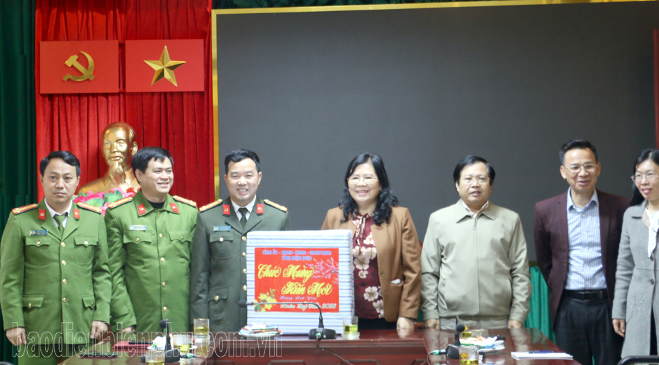 Đồng chí Giàng Thị Hoa chúc tết các gia đình chính sách và cán bộ, chiến sĩ huyện Mường Ảng