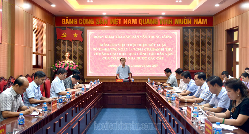 Đoàn kiểm tra Ban Dân vận Trung ương làm việc với Ban Thường vụ Huyện ủy Mường Ảng