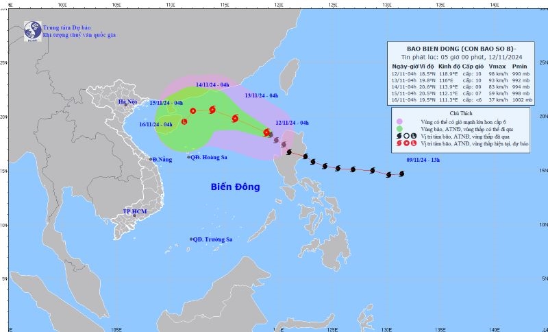 Bão Toraji giật cấp 12 vào Biển Đông thành cơn bão số 8